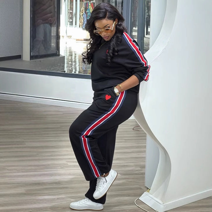 Women Patchwork Contrast Ribbon Top and Pants Two Piece Set 4