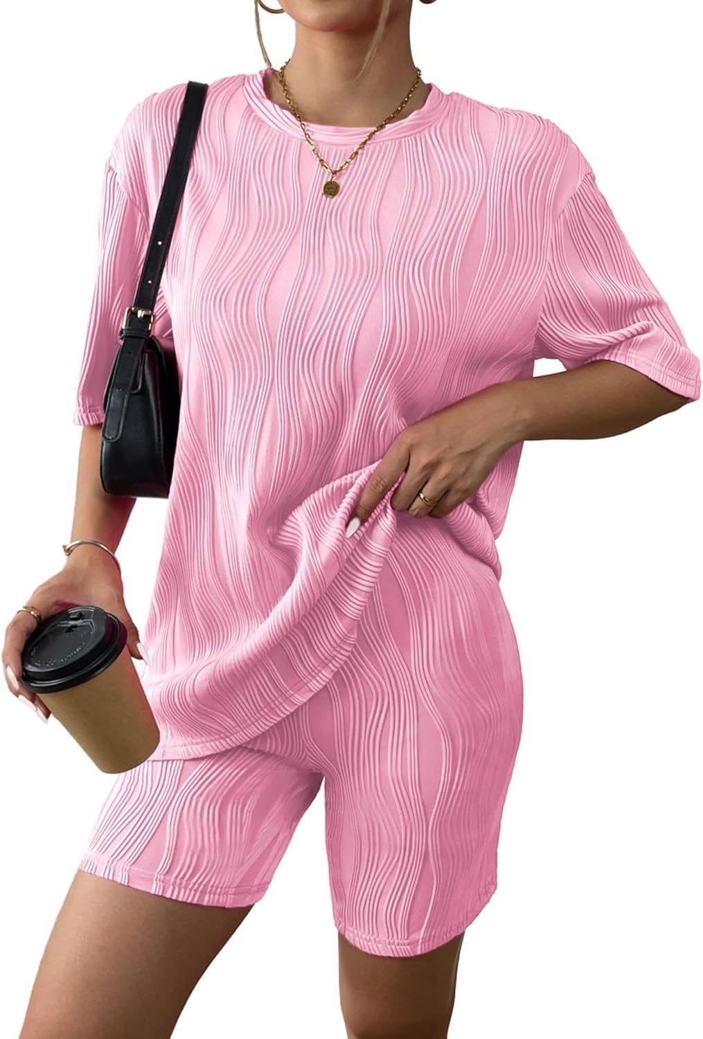 Spring Summer Casual Short Sleeve Pajamas Fashion Two Piece Shorts Set 21