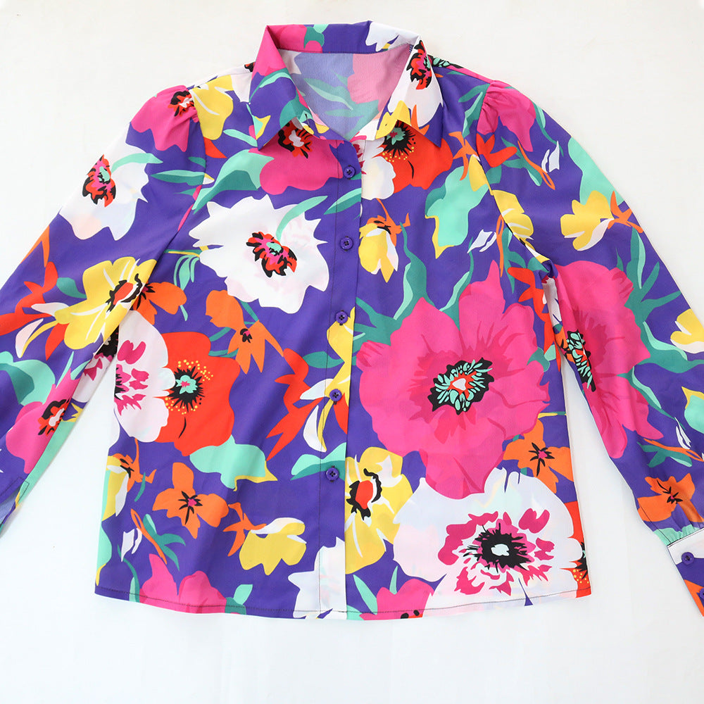 Fashion printed long-sleeved shirt and sexy bodycon skirt two-piece suit 8