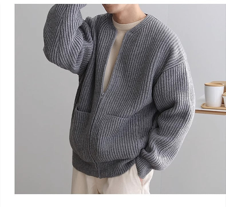 Men's Casual Solid Round Neck Knitting Cardigan Jacket 6