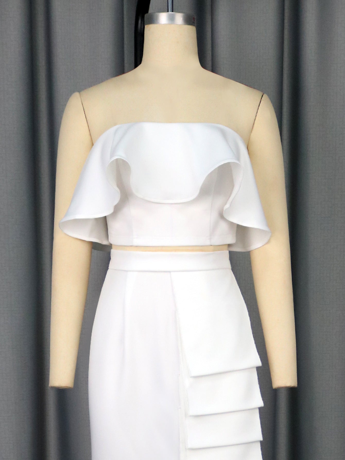 Sexy Strapless Peplum Top & Elegant White Asymmetric Bodycon Skirt Two-Piece Set 6