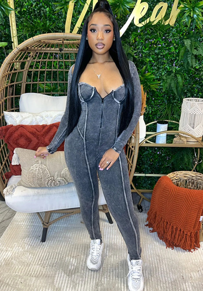 Women Sexy Ribbed Stretch Jumpsuit