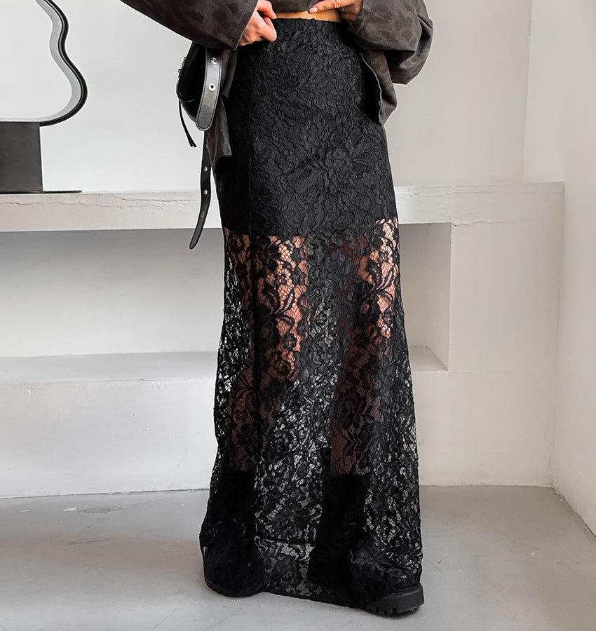 Women black lace See-Through sexy skirt 3