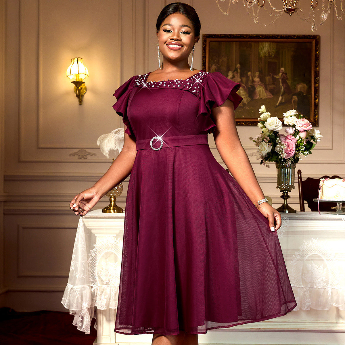 Plus Size Summer Puff Sleeves Ruffles Wedding Dress