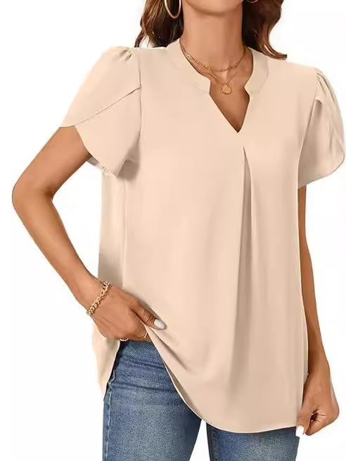 Women summer v-neck petal sleeve shirt 9