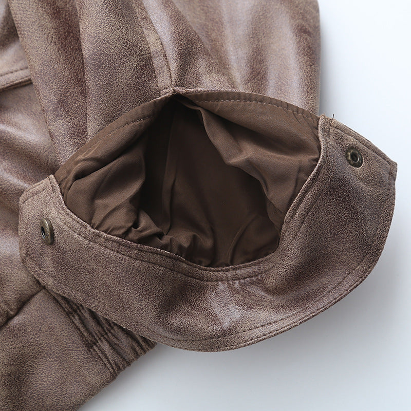 Women American Retro Loose PU-Leather Flight Jacket 25