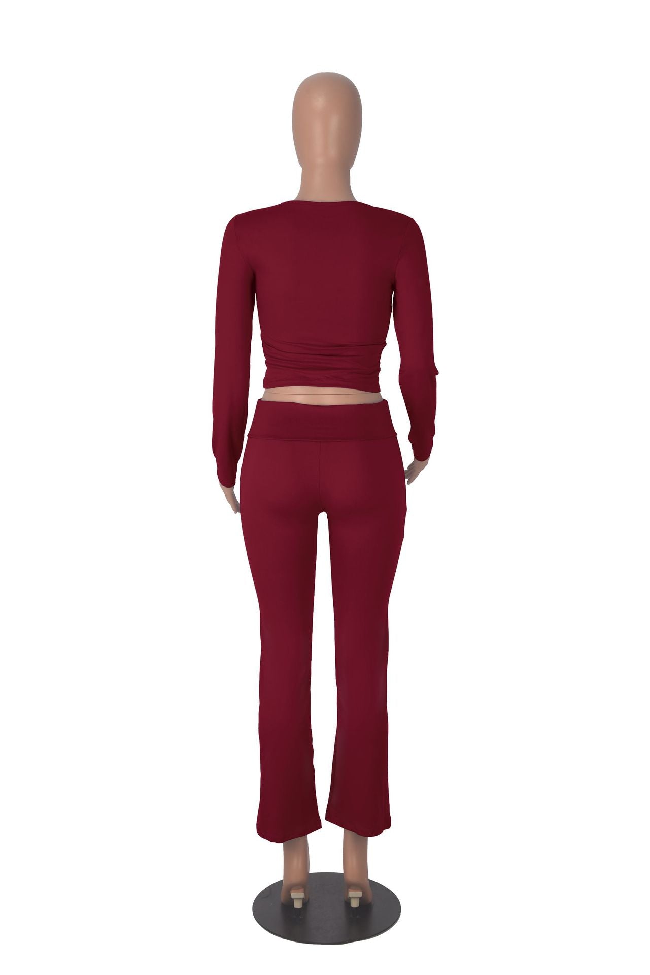 Women long sleeve round neck top and bell bottom pant two-piece set 26