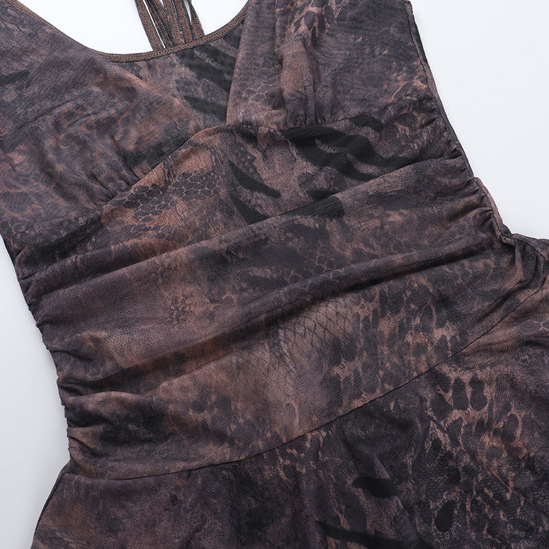 Women Street Sexy Hollow Print V-Neck Plunging Halter Backless Dress 16