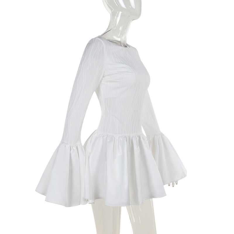 Autumn Chic Slim Texture Long Sleeve Ruffle Mini Dress 8