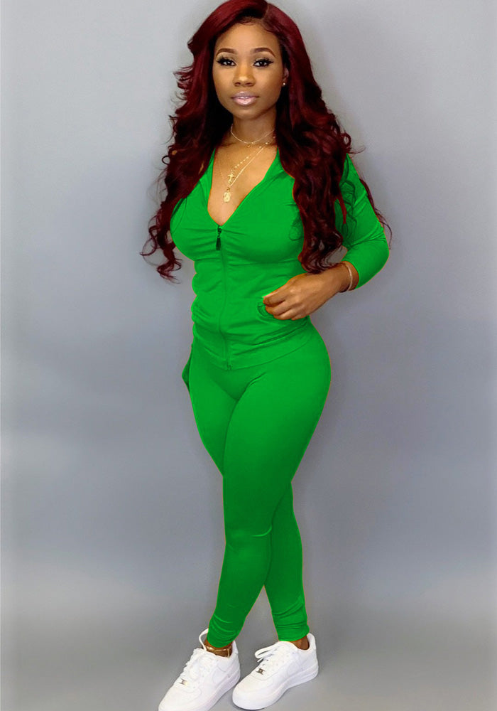 Women's Autumn Style Hat Pocket Zipper Fashion Casual Sport Two Piece Set