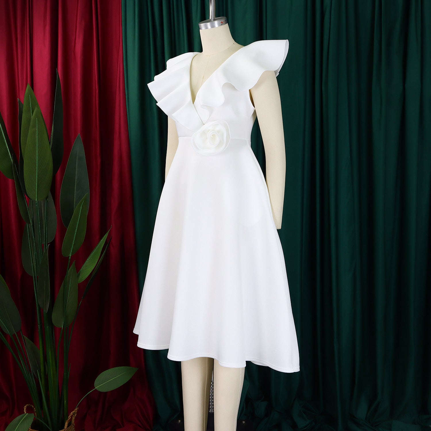 V Neck Floral Ruffle A-line Dress for Women Formal Party Gown 14