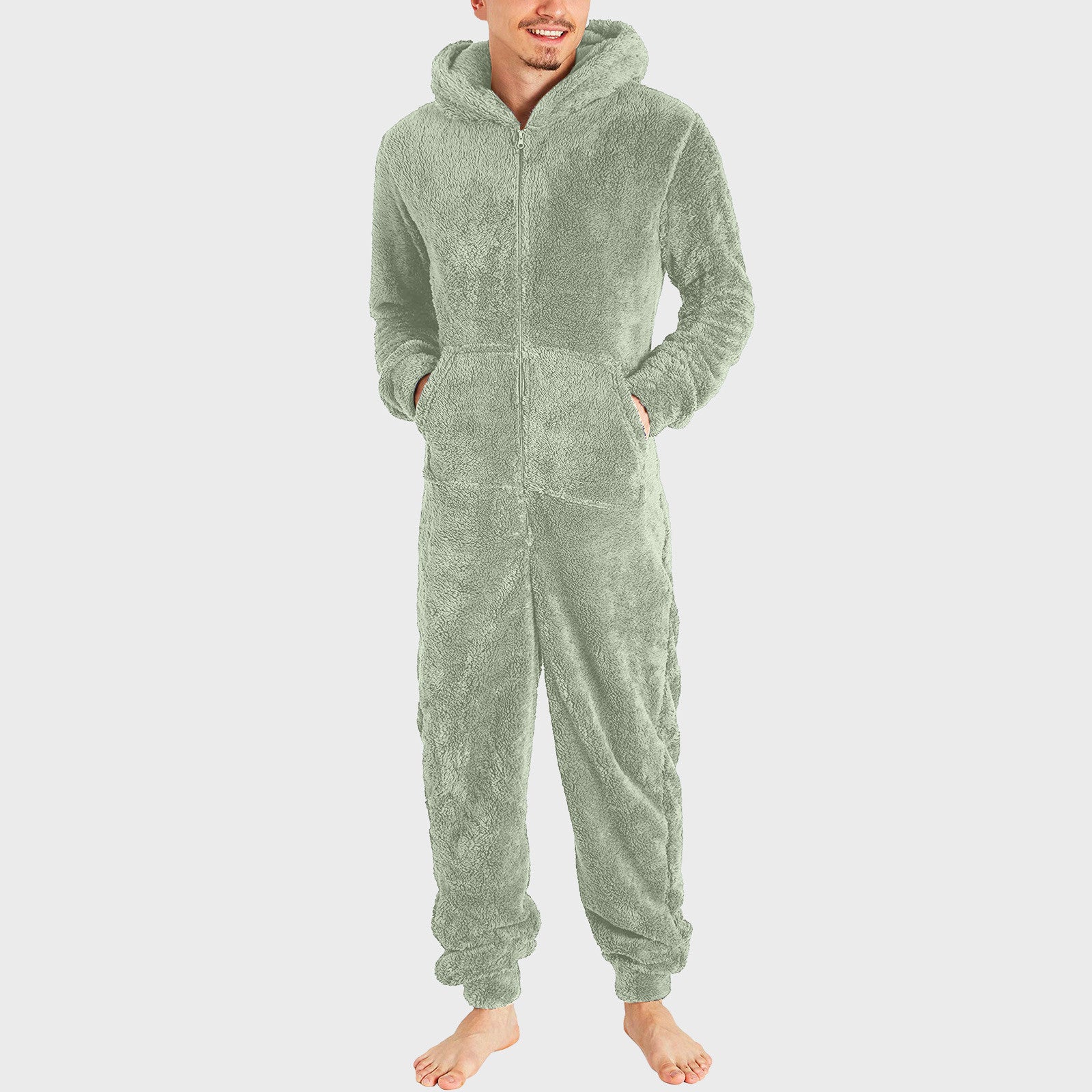 Men's Couple's Zippered Fleece Jumpsuit Thermal Pajamas 20