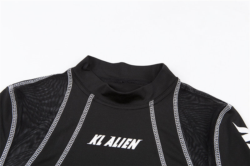 Spring Street Fashion Printing Mesh Patchwork Pullover Crop Tight Fitting Slim Top 15