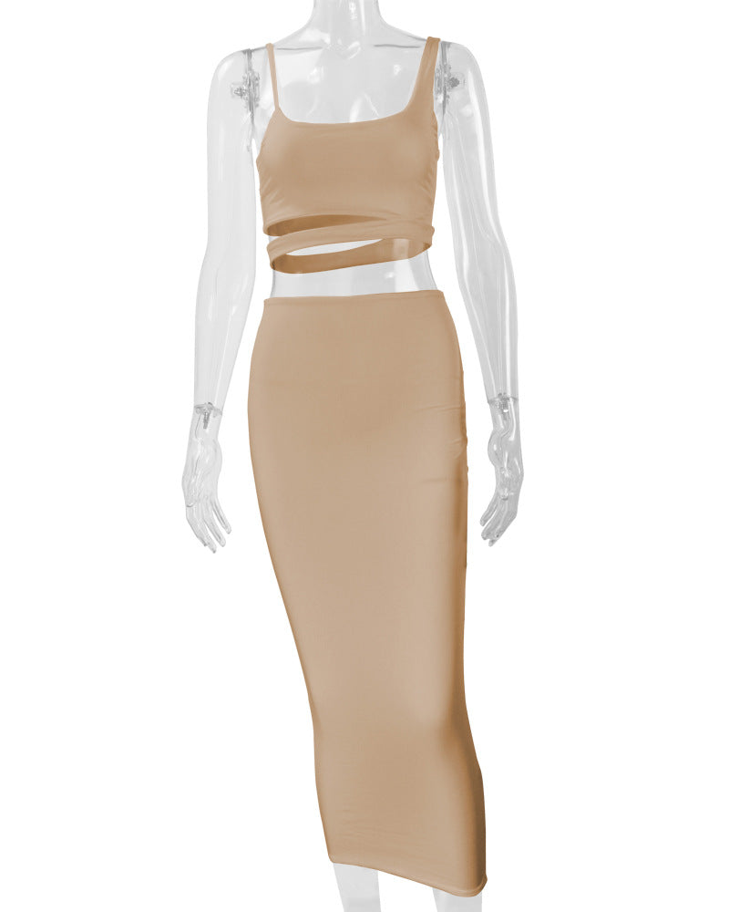 Autumn and Winter Women's Fashion Sexy Hollow Two-piece Skirt Set 20