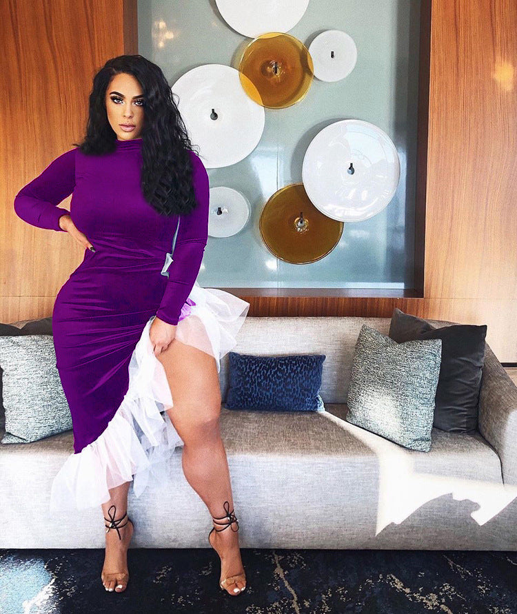 Women velvet sexy party irregular edge Maxi dress 3