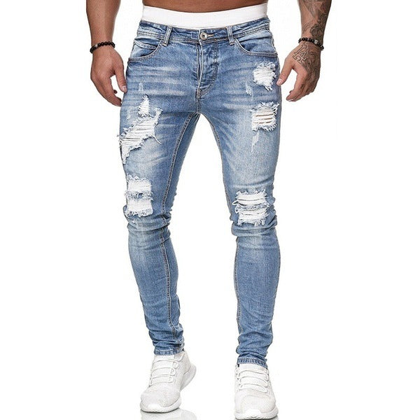 men Ripped Trendy Black Denim Pants 3