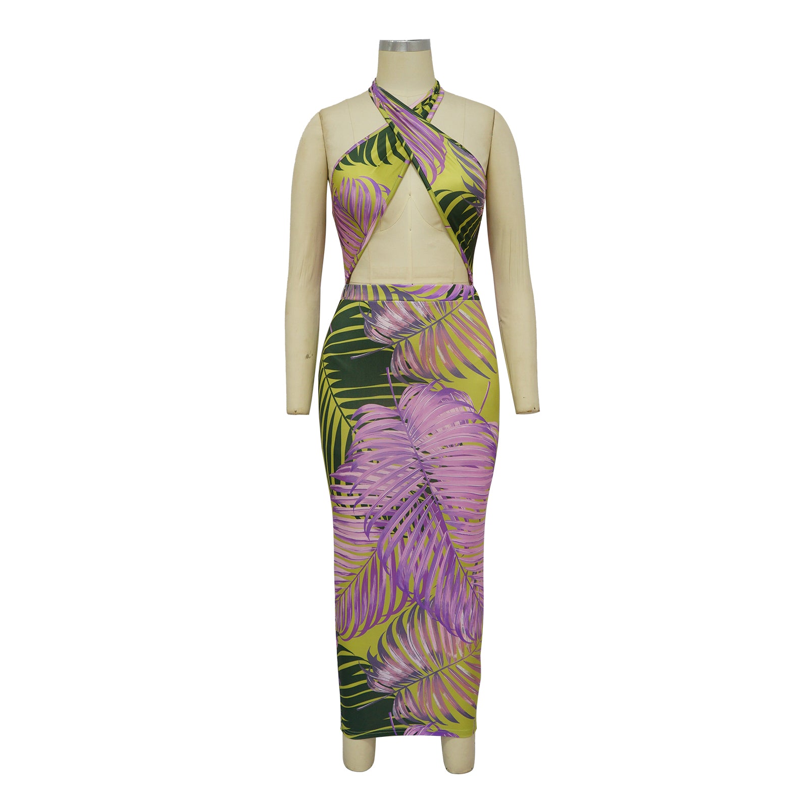 Women's Sexy Sleeveless Lace-Up Low Back Dress Slit Print Maxi Dress 11