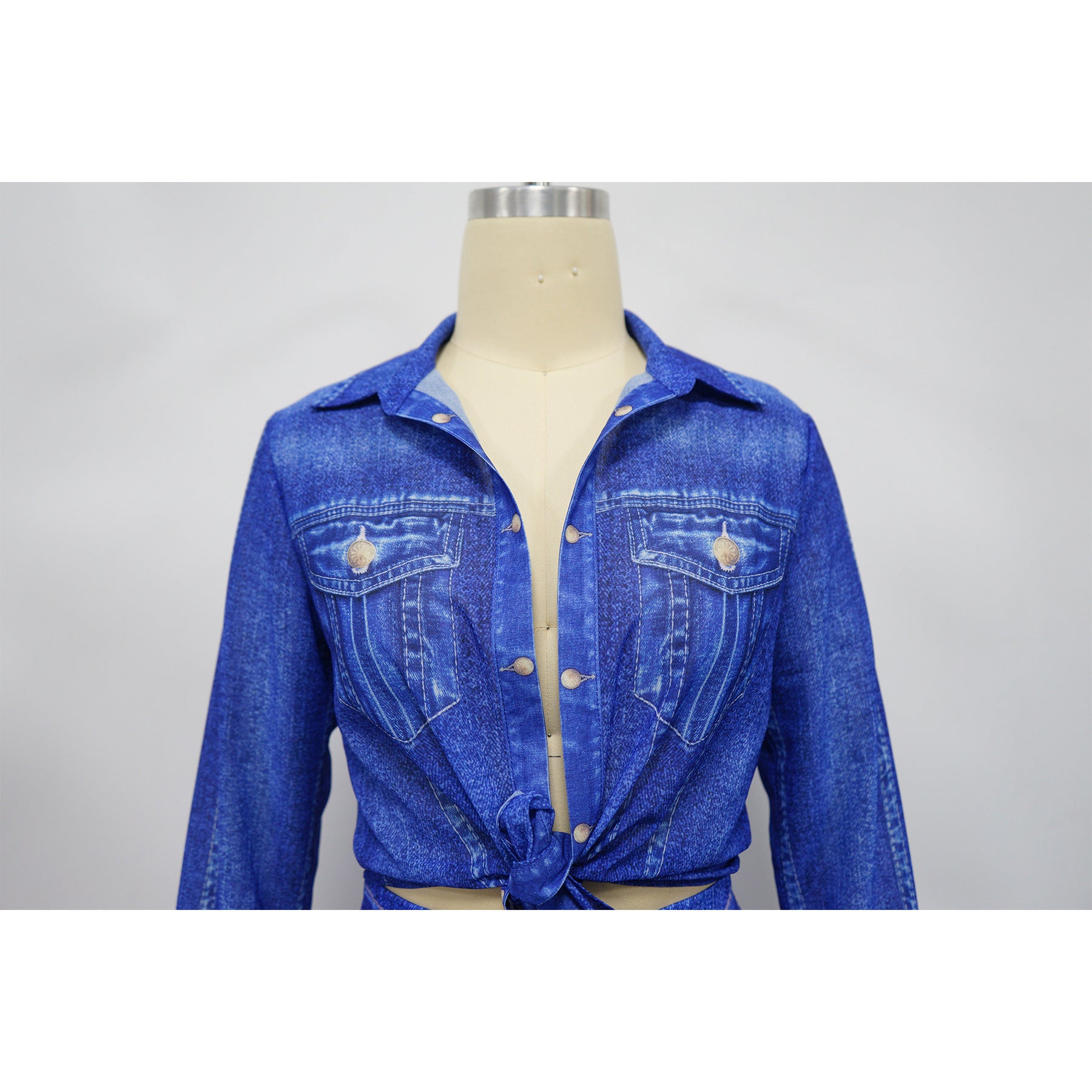 Women printed long sleeve top and skirt two-piece set 8