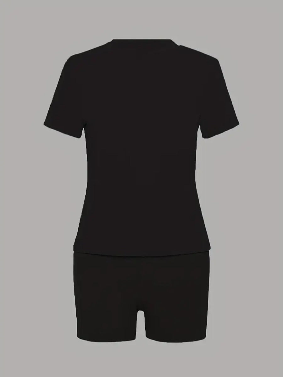 Women Short-Sleeved Letter Print Sexy Tank Shorts Two-Piece Set 4