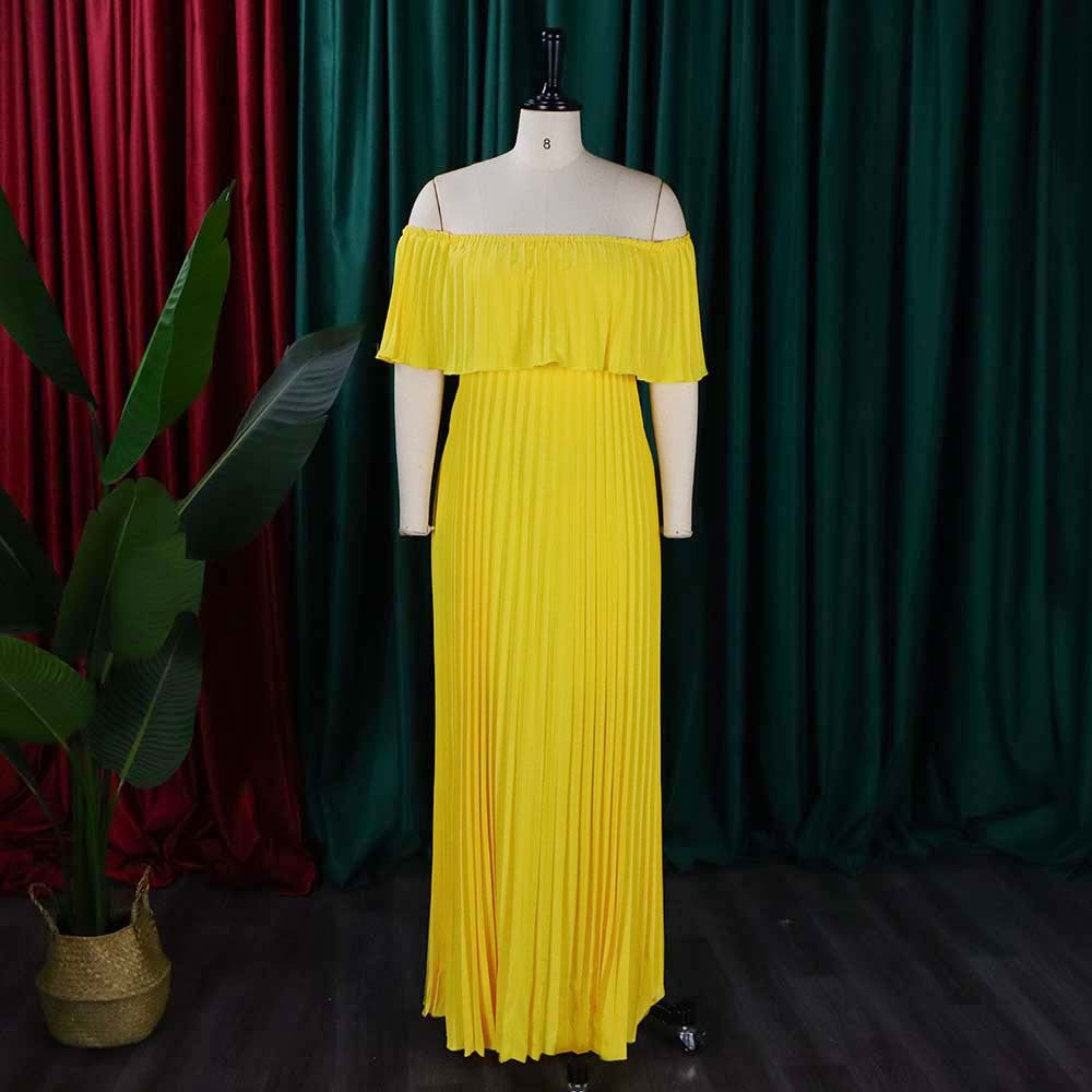 Women Sexy Off Shoulder Off Shoulder Pleated Maxi Dress 13