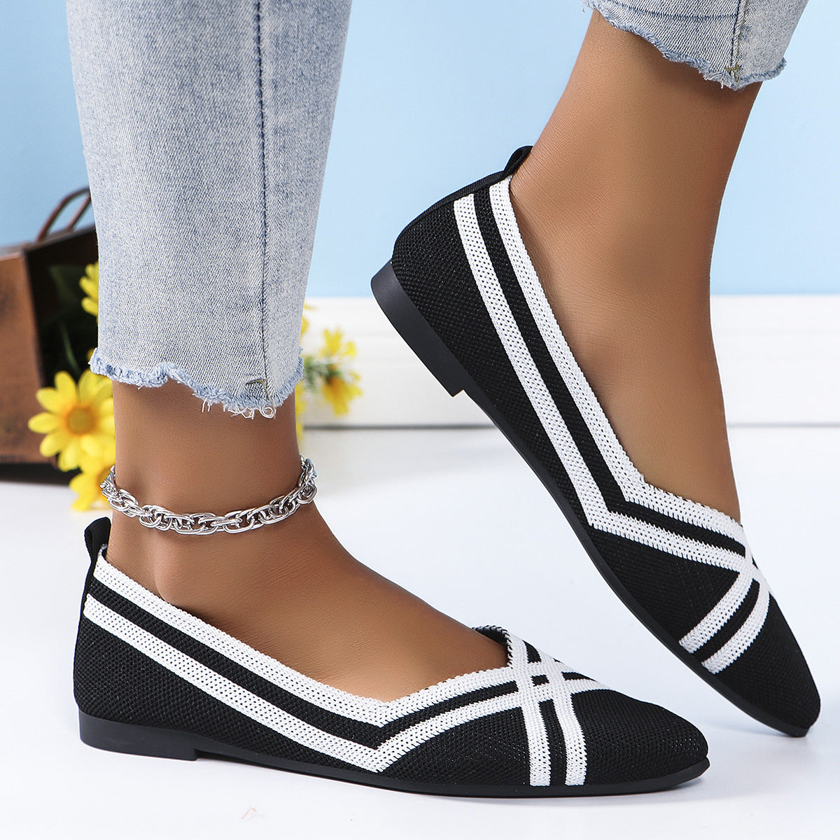 Women Pointed Toe Knitting Autumn Flat Shoes 11