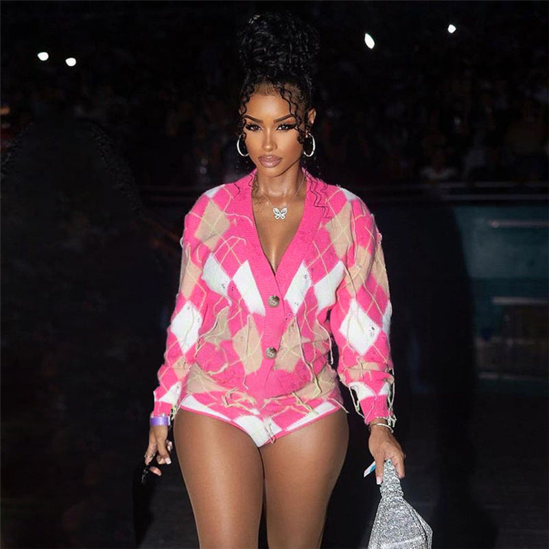 Autumn Women's Fashion Contrast Color Tassel Jacket High Waist Slim Shorts Two Piece Set For Women