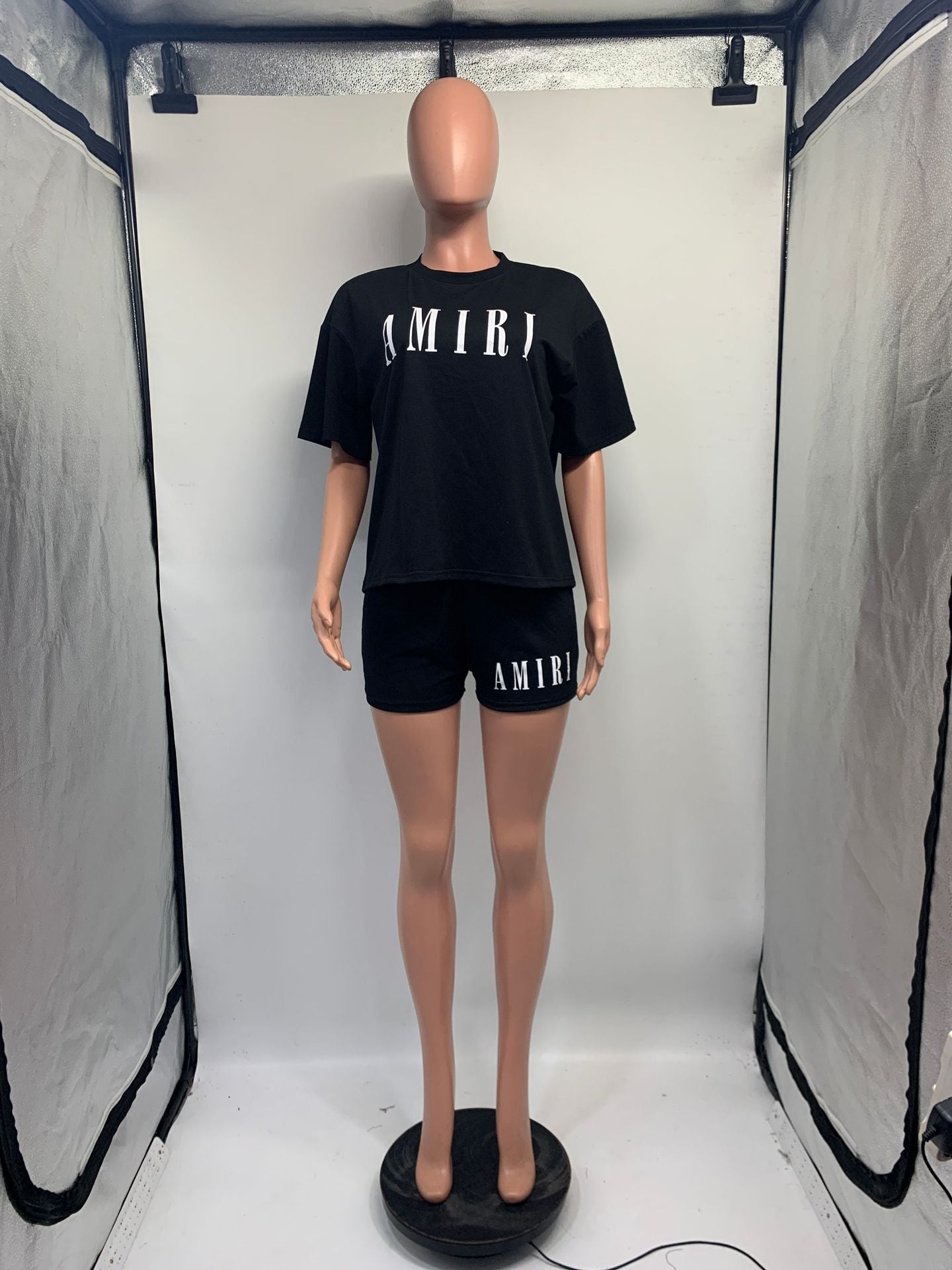 Women's Printed Round Neck Short Sleeve Shorts Two-Piece Set 14