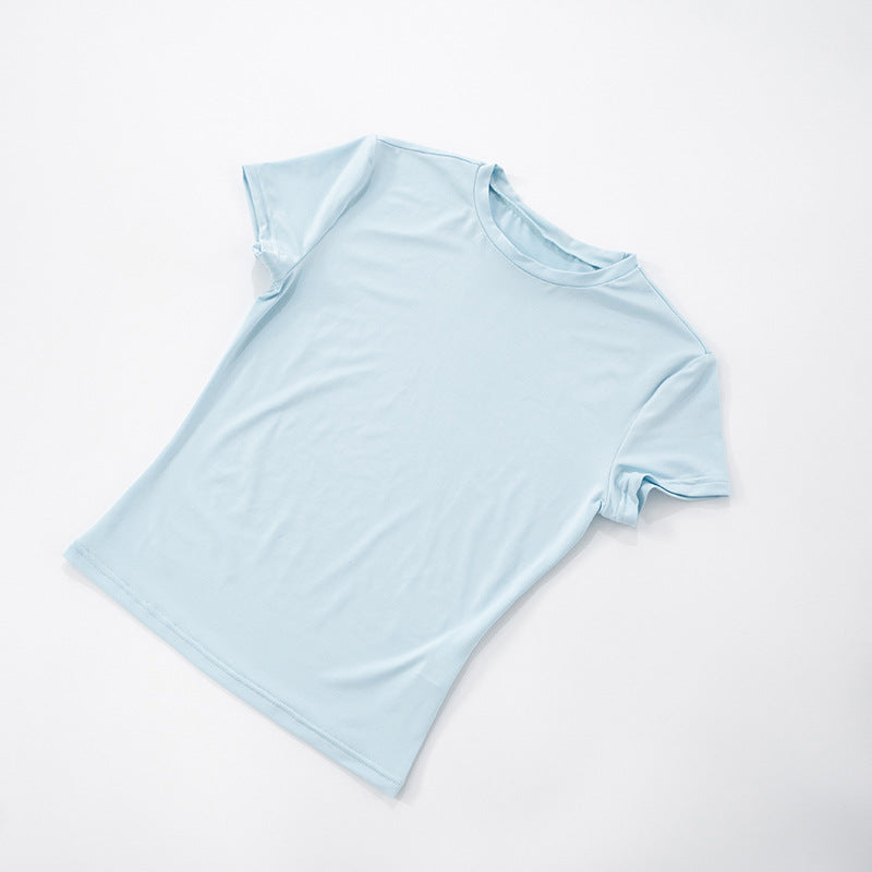 Women summer sexy Solid Round Neck short-sleeved T-shirt Top and shorts two-piece set 17