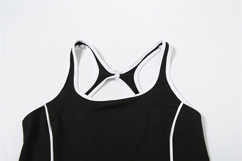 Summer Fashion Low Back Tight Fitting Contrast Color Slim Butt Lift Yoga Casual Jumpsuit for Women 12