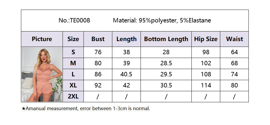 Women suspenders, lace top and shorts, Ribbed home wear two-piece set 15