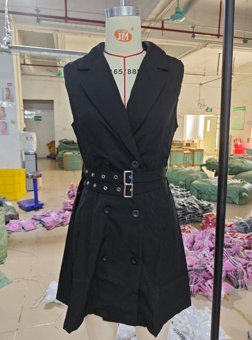Slim Chic Sleeveless Double Breasted Slim Waist Blazer Dress 7