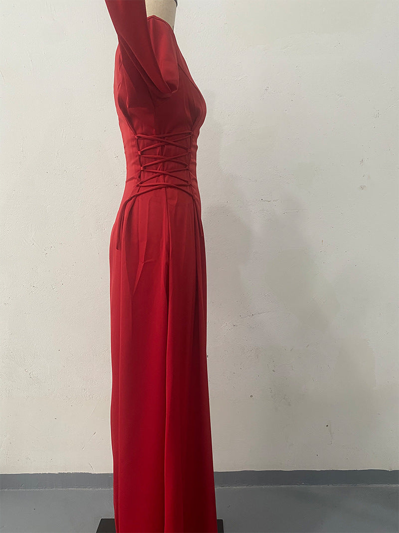 Women Spring Lace-up Puff Sleeve Dress 8