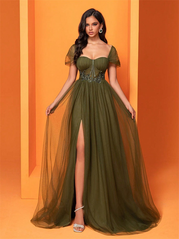 Women Chiffon green slit fishtail bridesmaid Formal Party Evening Dress 7