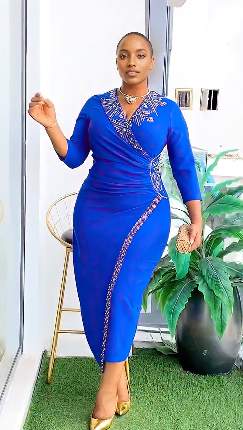 Plus Size African Style Beaded Party Evening Dress 6