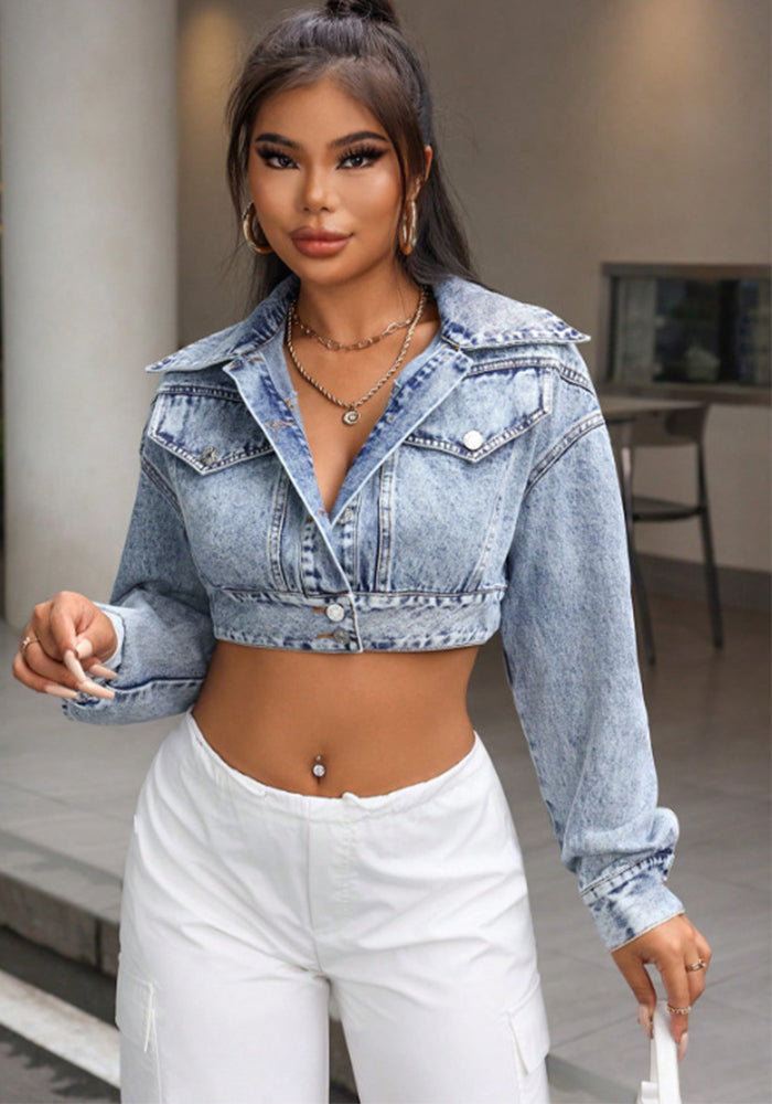 Cropped Long Sleeve Denim Jacket