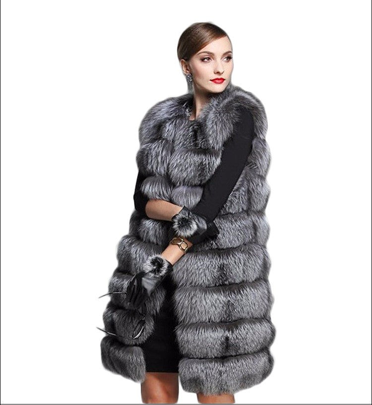 Women Autumn and Winter Faux Furry Vest Patchwork Sleeveless Long Jacket