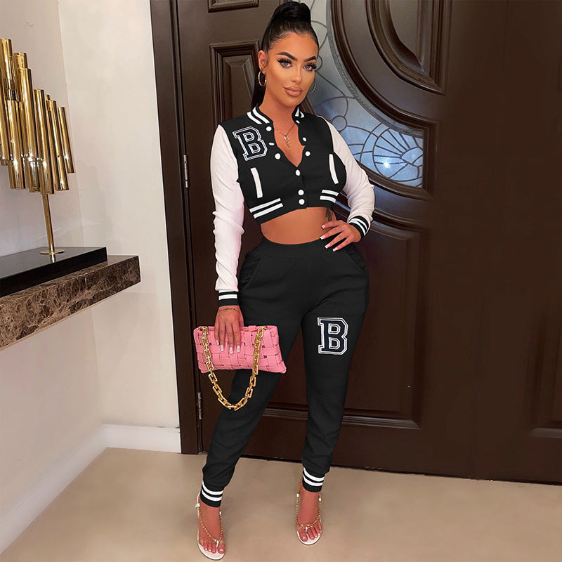 Women's Letter Print Casual Two-Piece Patchwork Tracksuit