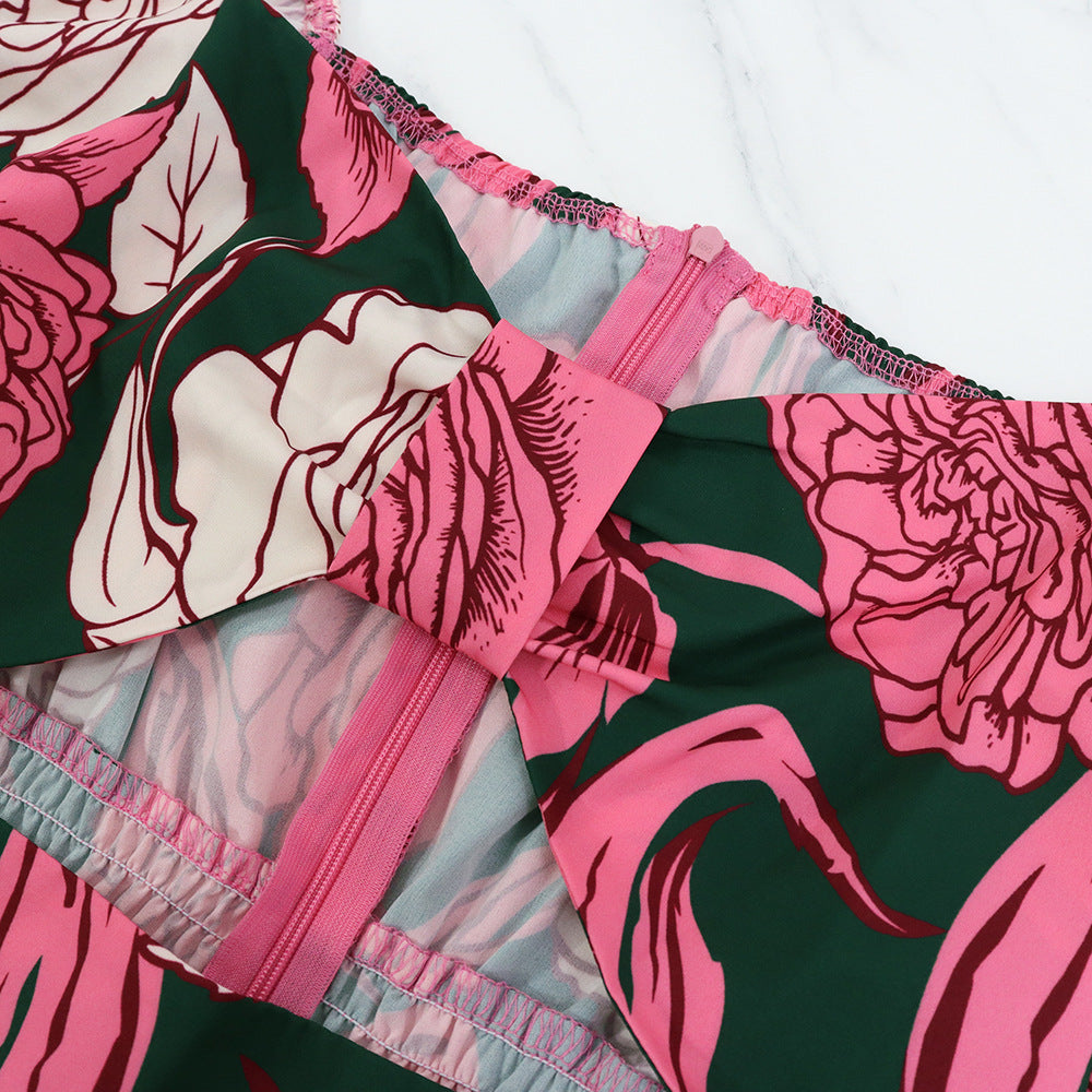 Women's Square Neck Bow Hollow Design Bubble Long Sleeve Chic Long Dress 7