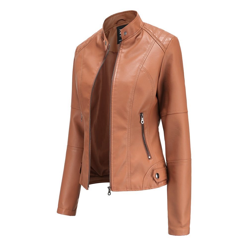 Women'S Leather Clothes Women'S Spring Autumn Coat Women'S Plus Size Stand Collar Slim Thin Leather Jacket 11