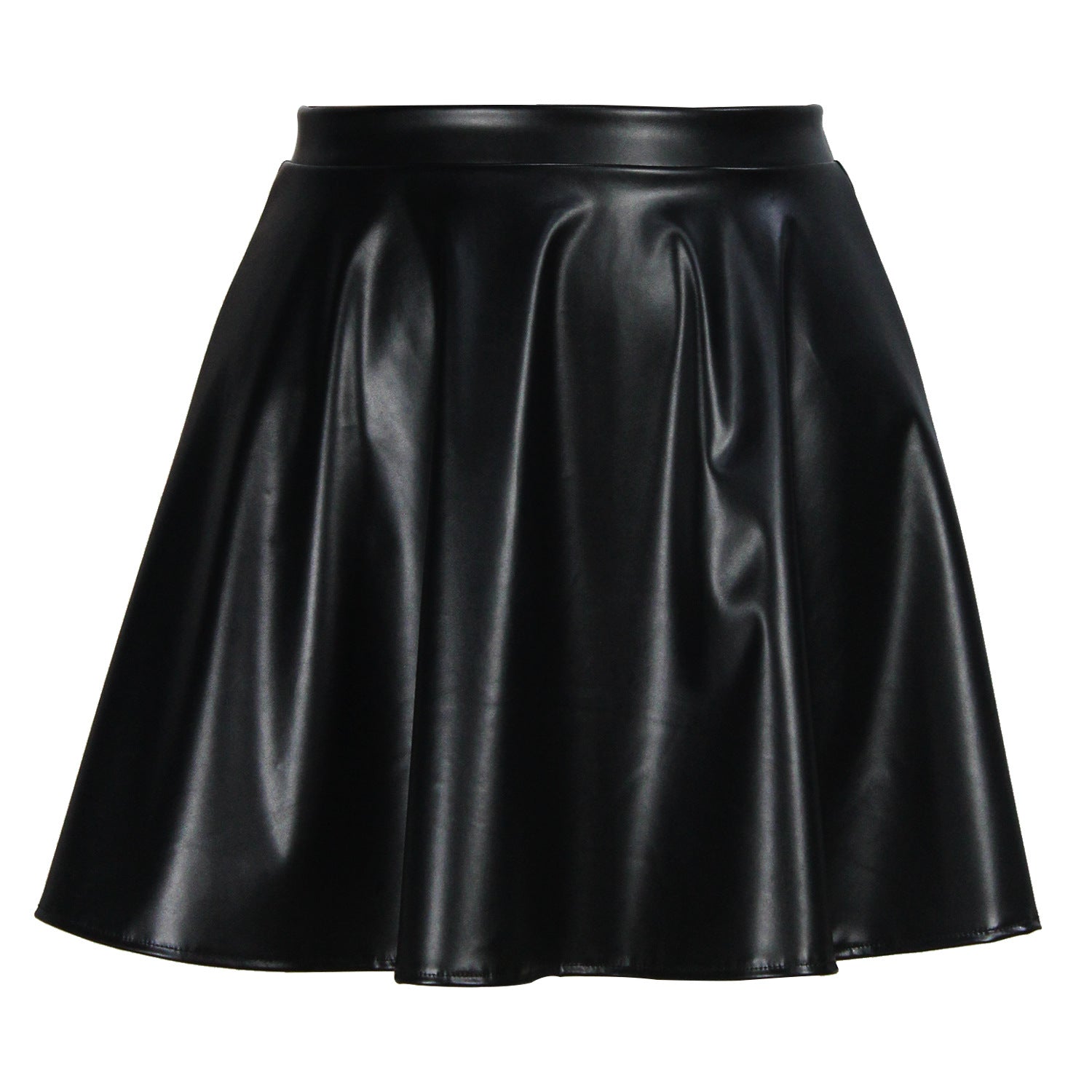 Plus Size High Waist Slim A-line Pleated Pu Leather Skirt 9