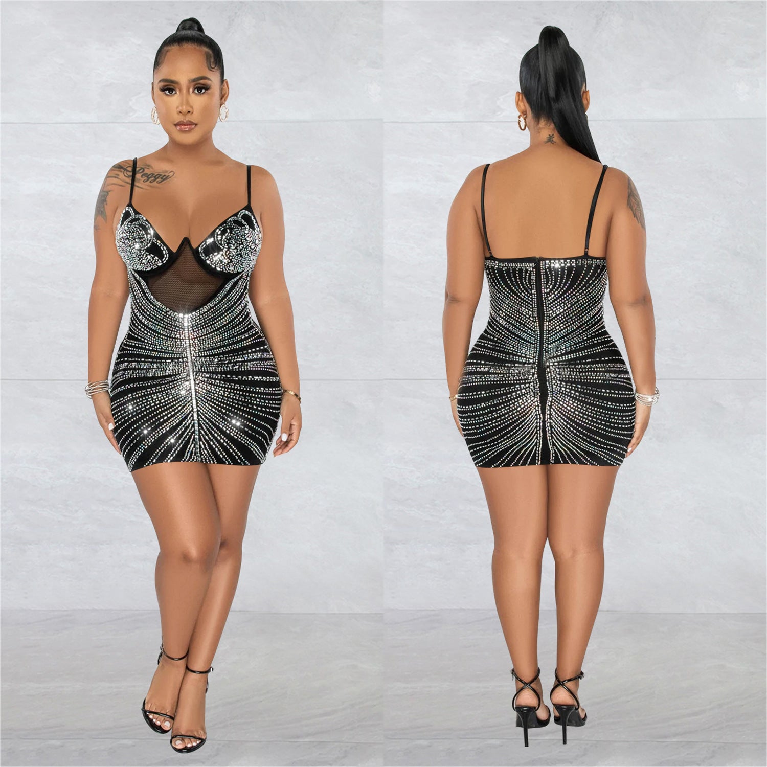 Women's Fashion Beaded Mesh straps Sleeveless club Dress