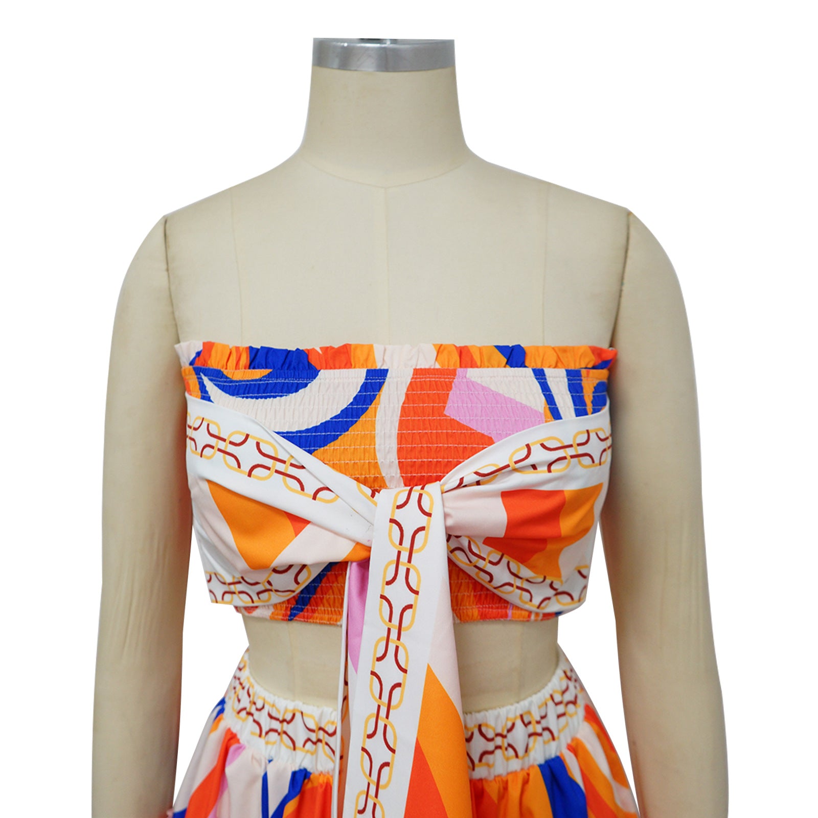 Women's Sexy Strapless Low Back Printed Two-Piece Skirt Set 14