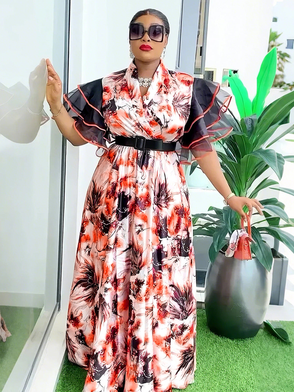 Plus Size African Women Printed Dress Puff Sleeve Long Dress 8