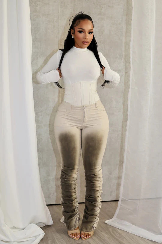 Women Sexy Retro Stacked Pants