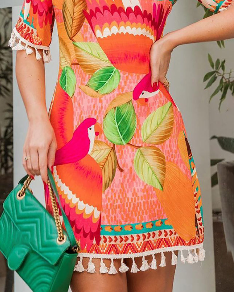 Women Multi-Color Printed Backless Dress 4