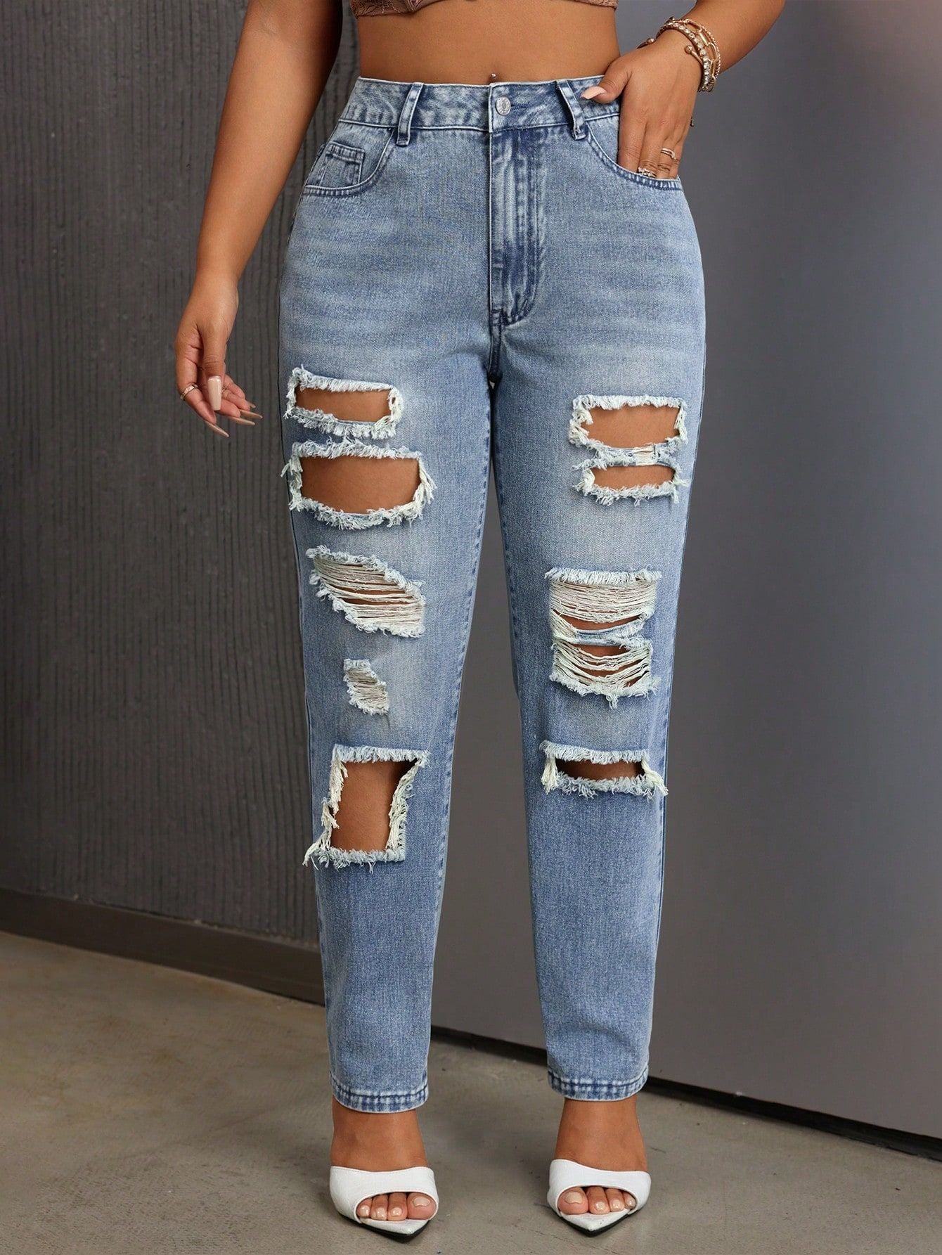 Women's slim fit ripped tight denim pants 6