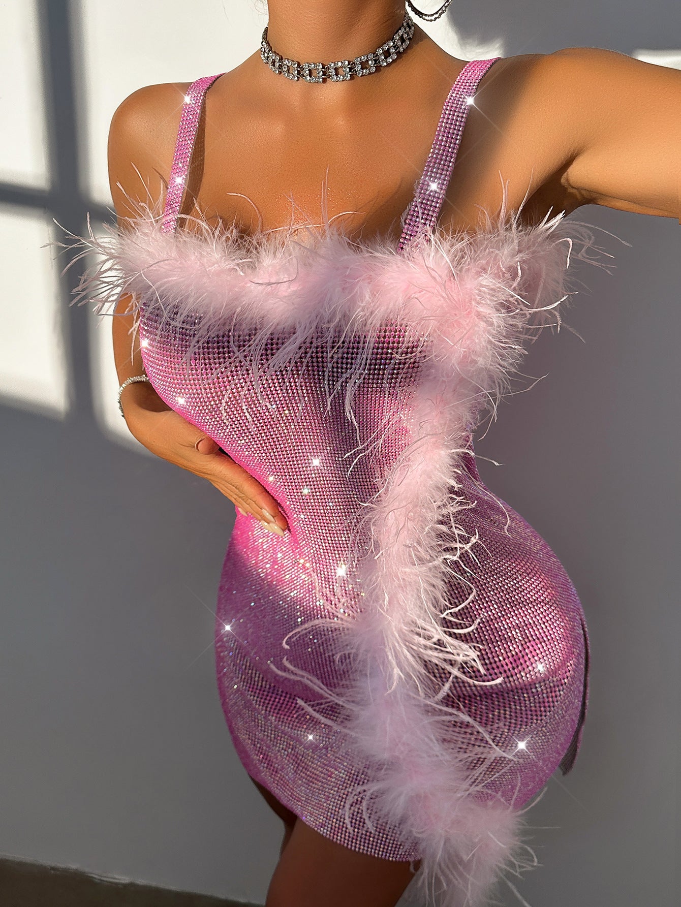 Women's Sexy Metal Long Sequin Rhinestone Low Back Strapless Dress 4