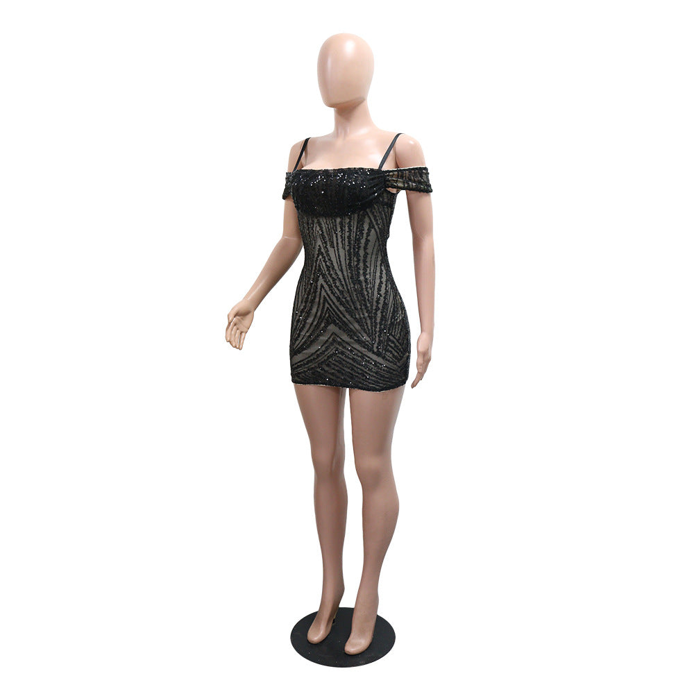 Women Suspender Sexy Sequin Bodycon Mini Dress 9