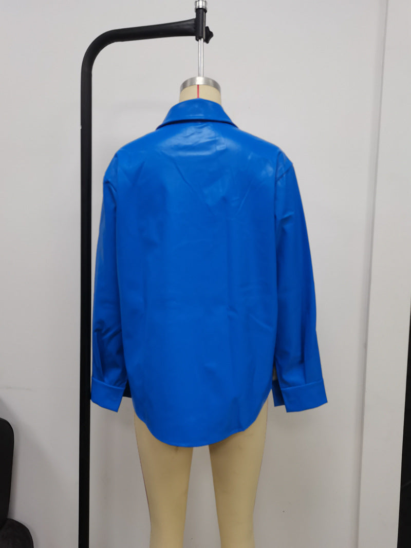 Autumn And Winter Fashionable Long Sleeve Women's Pu Shirt Women's Leather Jacket 15