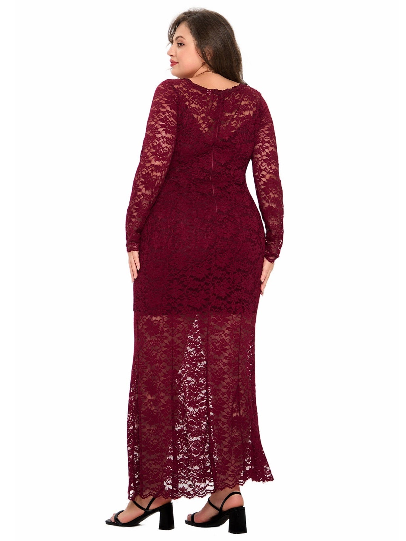 Plus Size Women lace fishtail dress 3